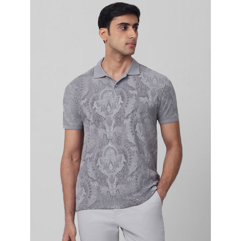 Mufti Men Grey Paisley Slim Fit Polo T-Shirt (M)