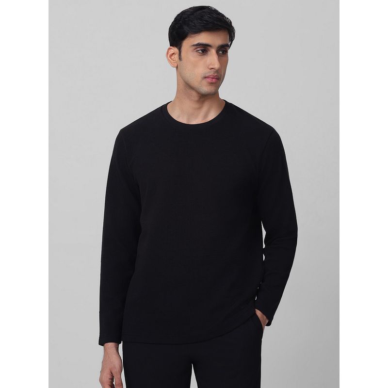 Mufti Men Black Self Design Slim Fit T-Shirt (XL)