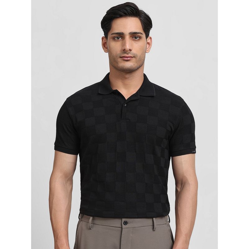 Mufti Men Black Checks Slim Fit Polo T-Shirt (M)