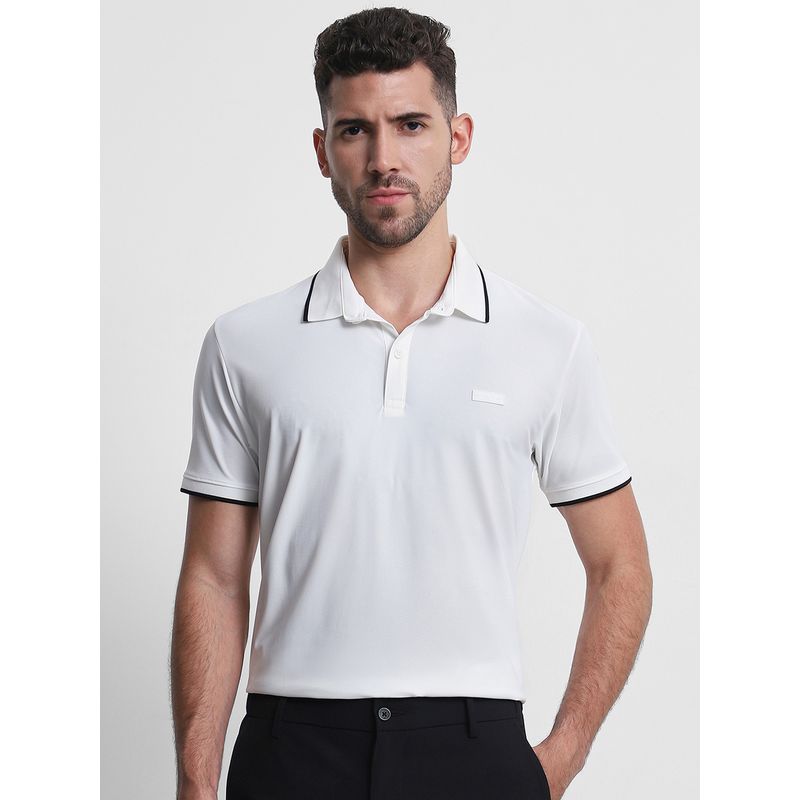 Mufti Men White Solid Slim Fit Polo T-Shirt (M)