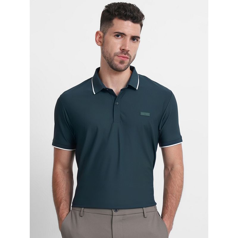 Mufti Men Teal Solid Slim Fit Polo T-Shirt (XL)