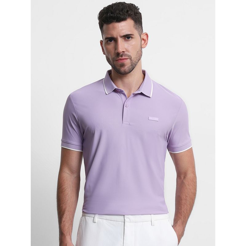 Mufti Men Lavender Solid Slim Fit Polo T-Shirt (M)