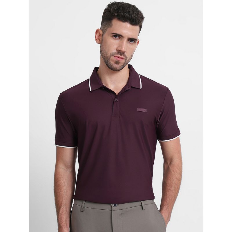 Mufti Men Maroon Solid Slim Fit Polo T-Shirt (M)