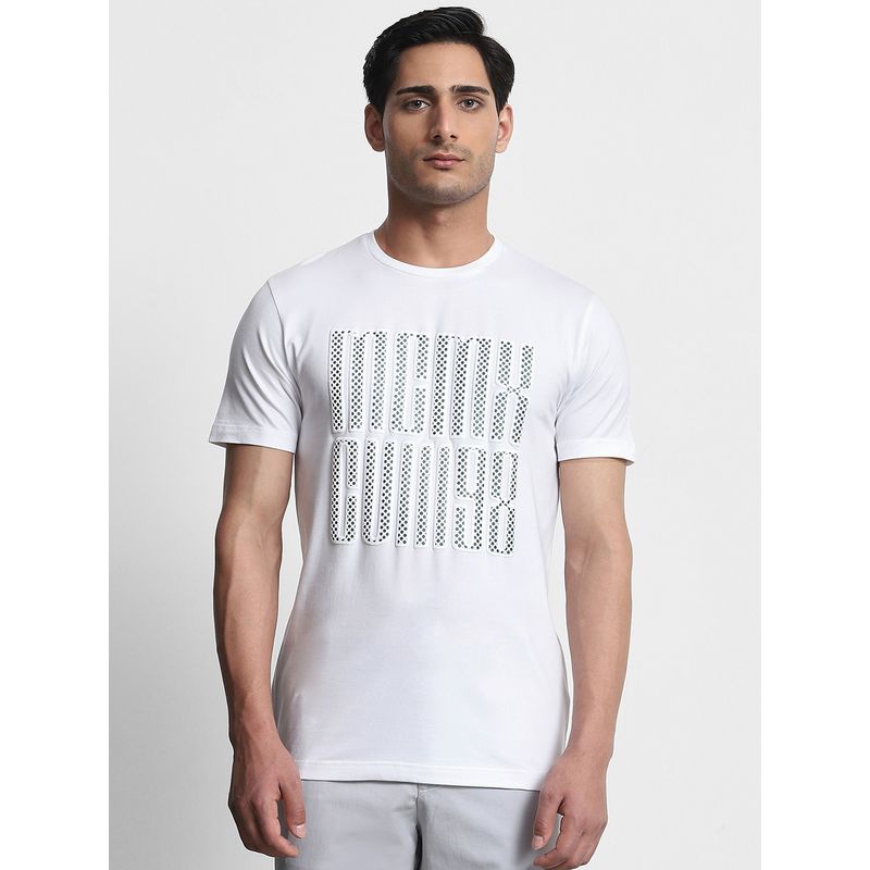 Mufti Men White Graphic Slim Fit T-Shirt (2XL)