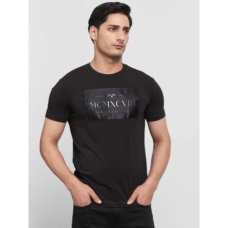 Mufti Men Black Graphic Slim Fit T-Shirt (M)