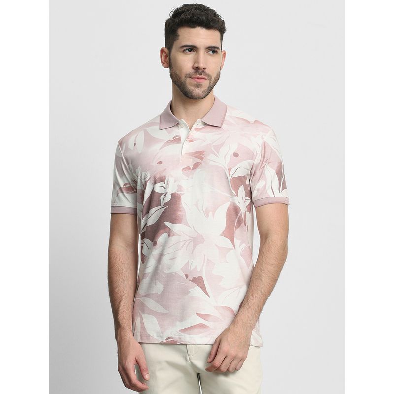 Mufti Men Pink Floral Slim Fit Polo T-Shirt (4XL)