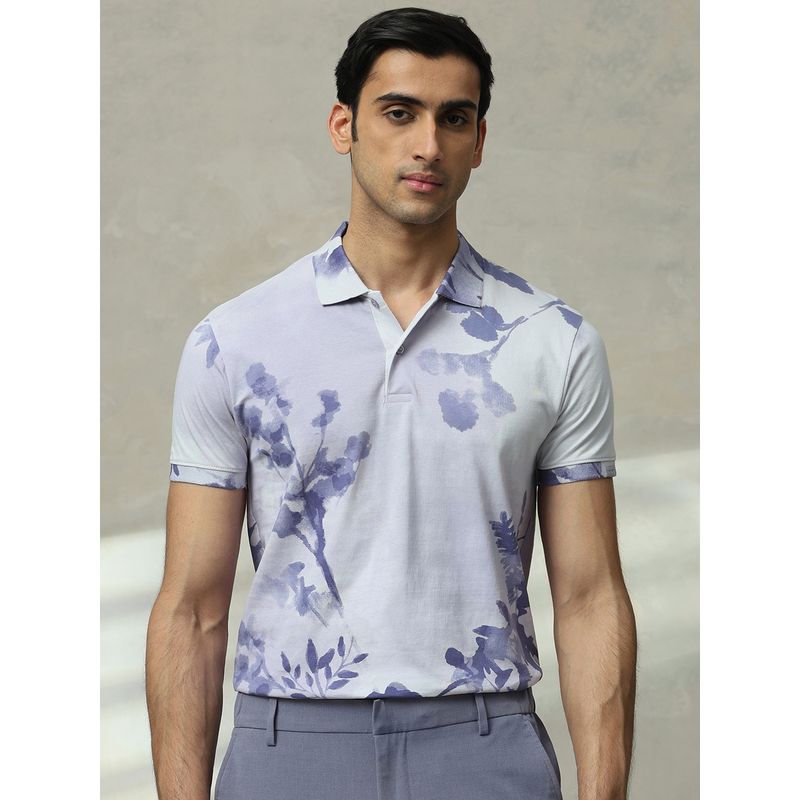 Mufti Men Lavender Floral Slim Fit Polo T-Shirt (L)