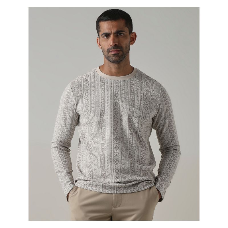 Mufti Men Beige Geometric Slim Fit T-Shirt (L)