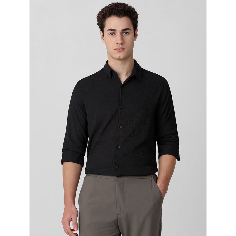 Mufti Men Black Self Design Slim Fit Shirt (M)