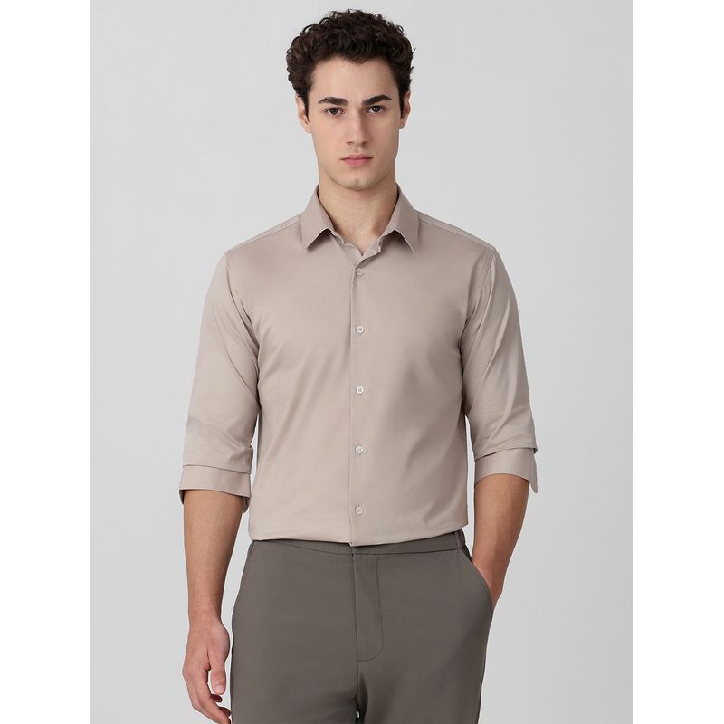 Mufti Men Beige Solid Slim Fit Shirt (XL)