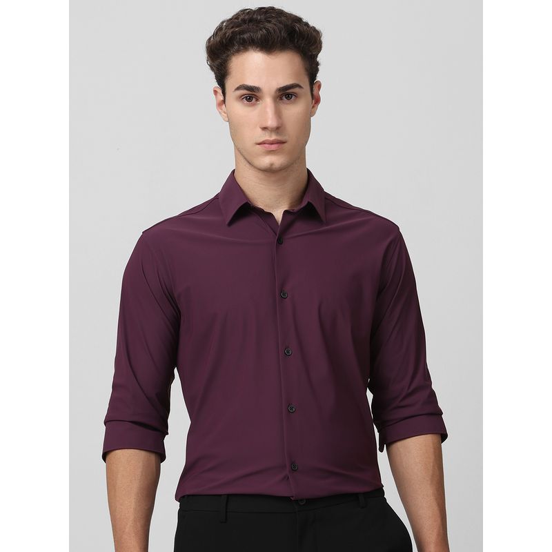 Mufti Men Burgundy Solid Slim Fit Shirt (2XL)