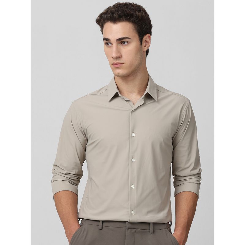 Mufti Men Beige Solid Slim Fit Shirt (M)