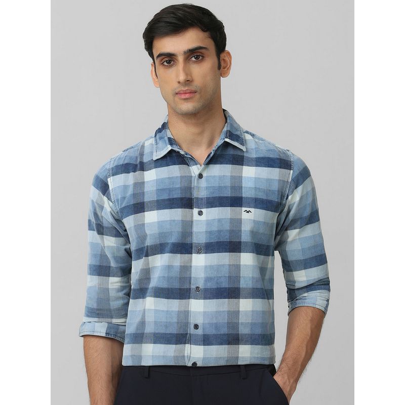 Mufti Men Indigo Checks Slim Fit Shirt (XL)