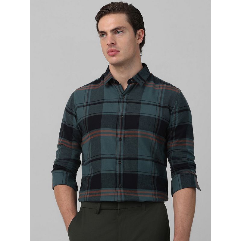 Mufti Men Teal Checks Slim Fit Shirt (3XL)
