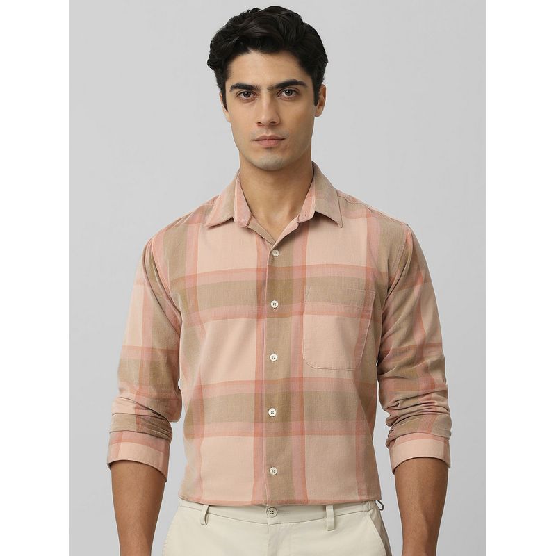 Mufti Men Peach Checks Slim Fit Shirt (2XL)