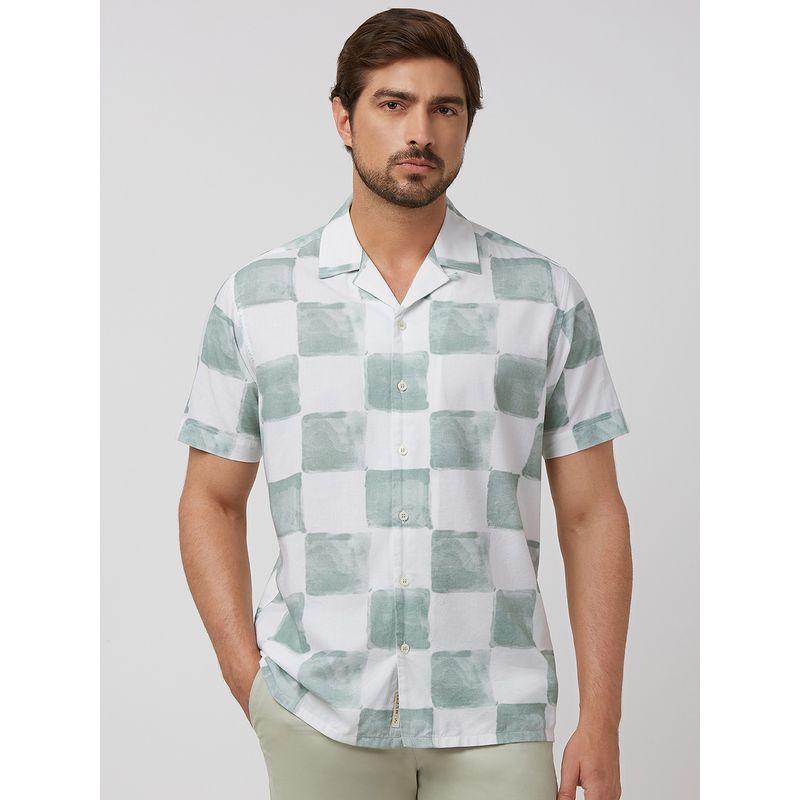 Mufti Men White Checks Relaxed Fit Shirt (2XL)