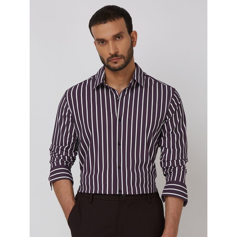 Mufti Men Purple Stripes Slim Fit Shirt (L)