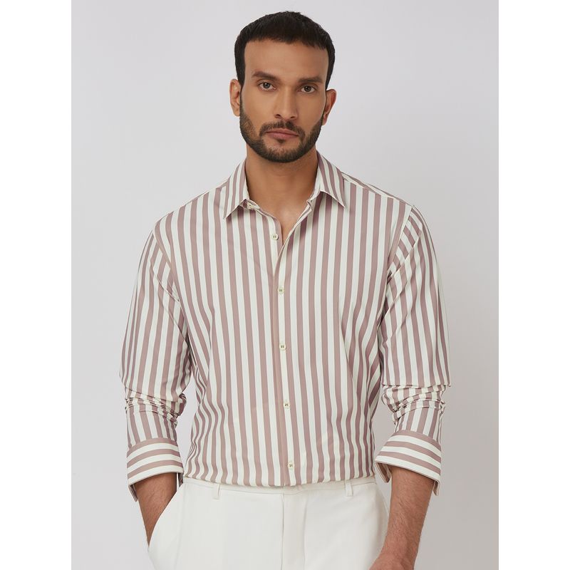 Mufti Men Pink Stripes Slim Fit Shirt (M)