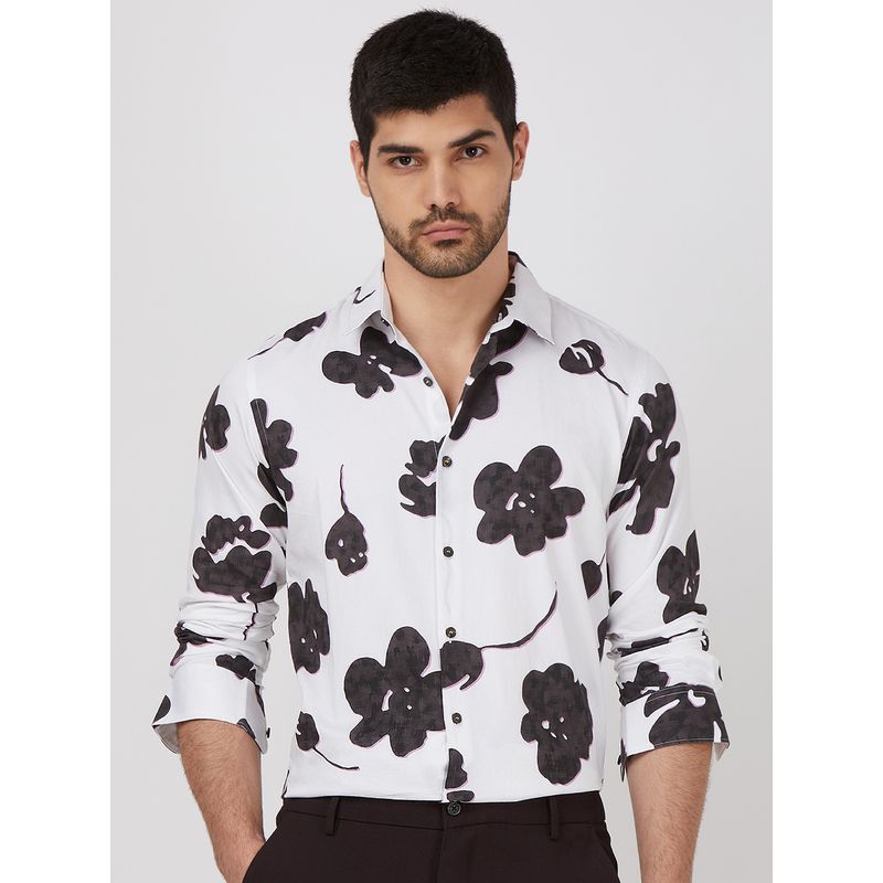 Mufti Men White Floral Slim Fit Shirt (M)