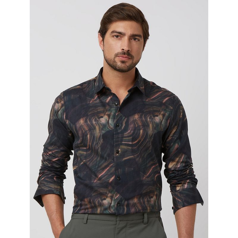 Mufti Men Charcoal Abstract Slim Fit Shirt (2XL)