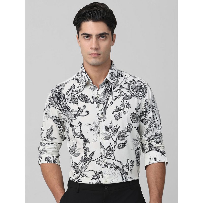 Mufti Men White Floral Slim Fit Shirt (M)