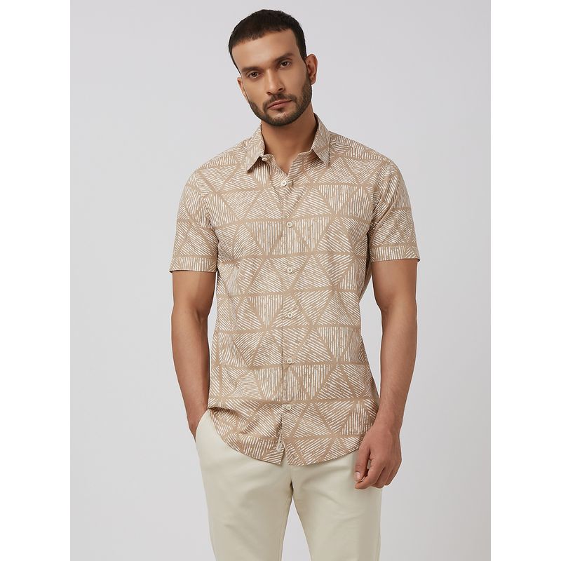 Mufti Men Beige Geometric Slim Fit Shirt (M)
