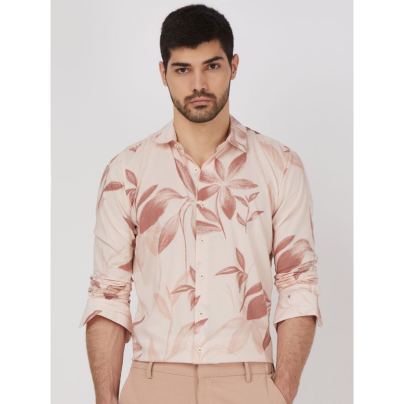 Mufti Men Pink Floral Slim Fit Shirt (L)