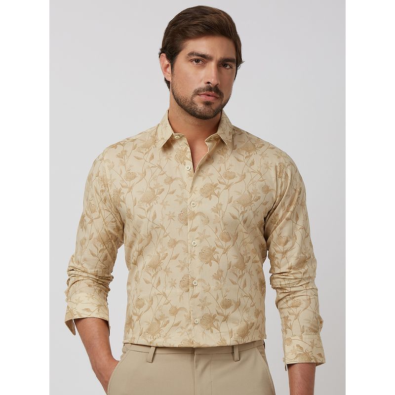 Mufti Men Beige Floral Slim Fit Shirt (XL)