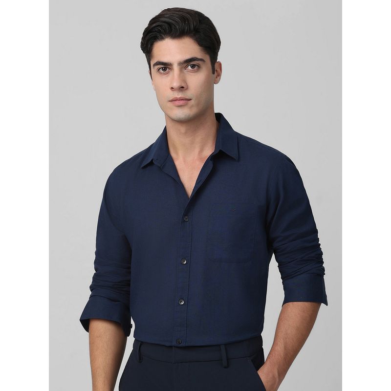 Mufti Men Navy Blue Solid Slim Fit Shirt (M)