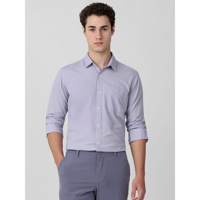 Mufti Men Lavender Solid Slim Fit Shirt (L)