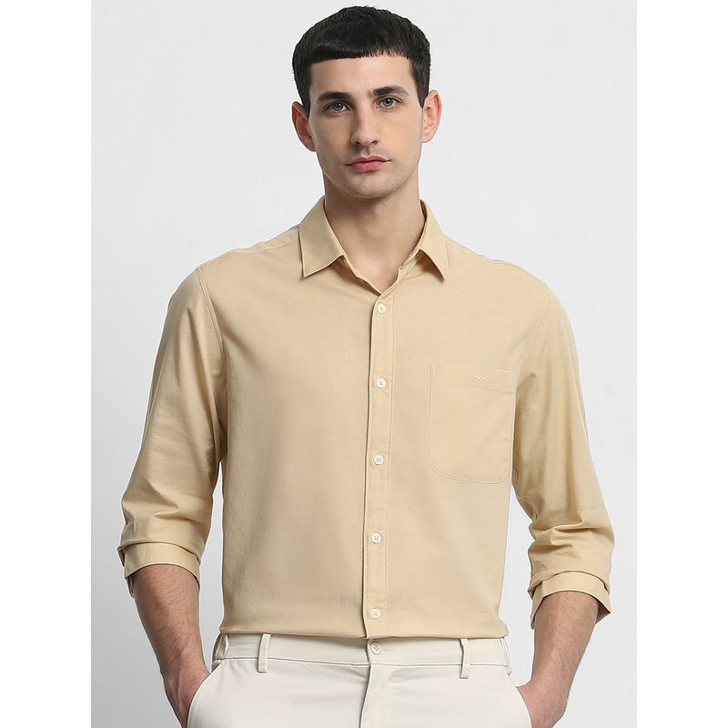 Mufti Men Beige Solid Slim Fit Shirt (L)