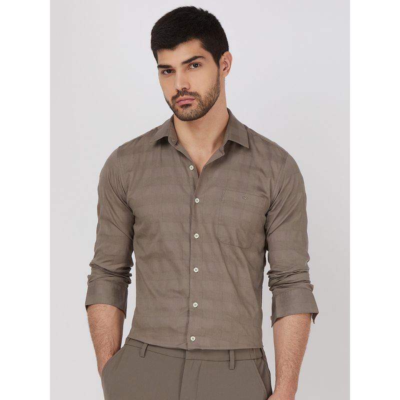 Mufti Men Taupe Self Design Slim Fit Shirt (3XL)