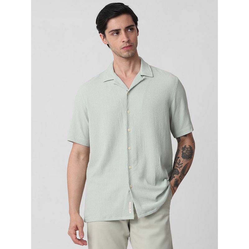 Mufti Men Green Textured Relaxed Fit Shirt (M)