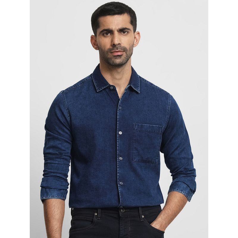Mufti Men Indigo Solid Slim Fit Shirt (XL)