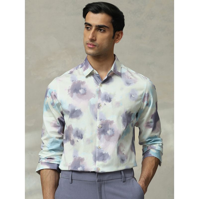 Mufti Men Lavender Abstract Slim Fit Shirt (XL)
