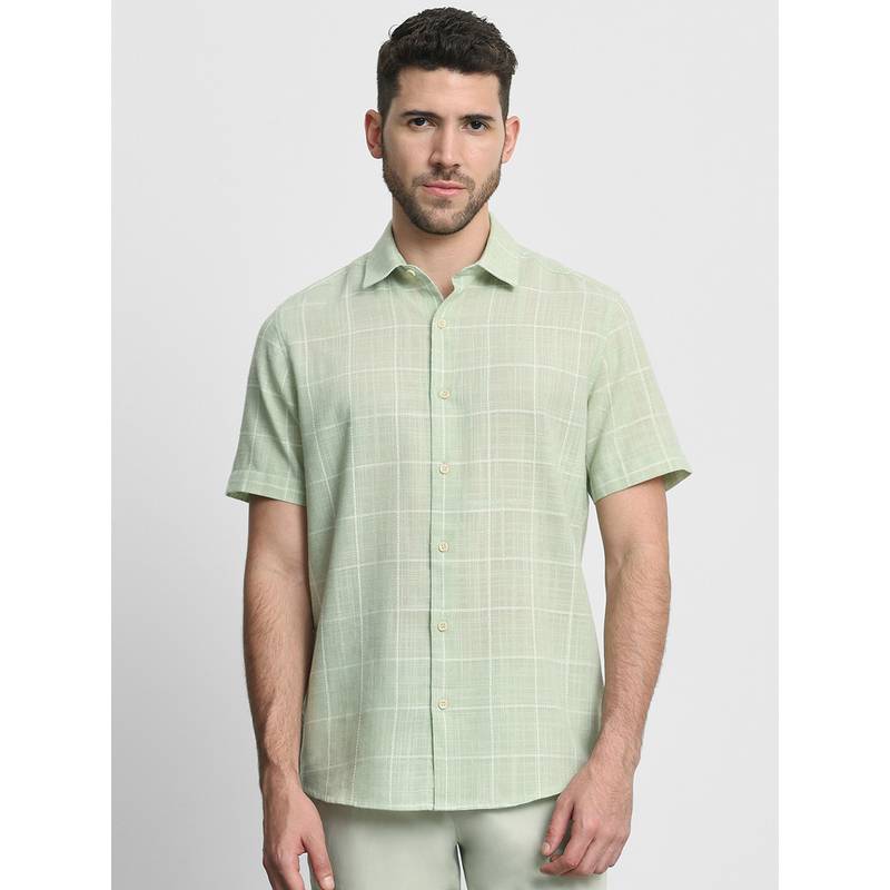 Buy Mufti Men Green Checks Slim Fit Shirt Online