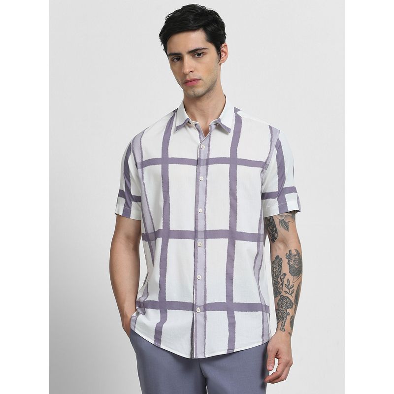 Mufti Men White Checks Slim Fit Shirt (2XL)