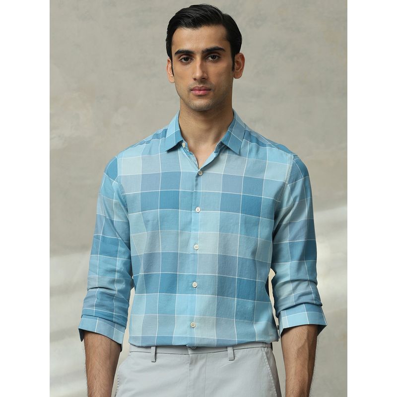 Mufti Men Teal Checks Slim Fit Shirt (M)