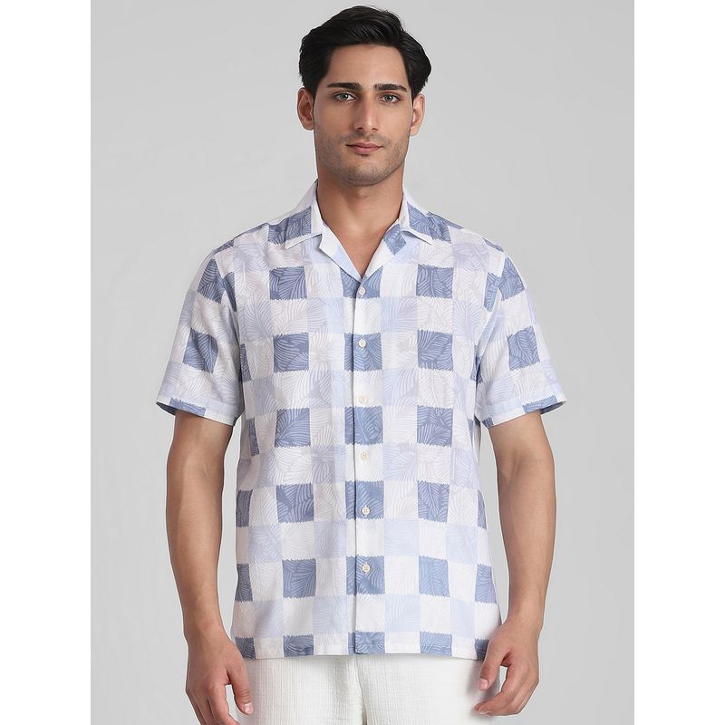 Mufti Men White Checks Relaxed Fit Shirt (L)