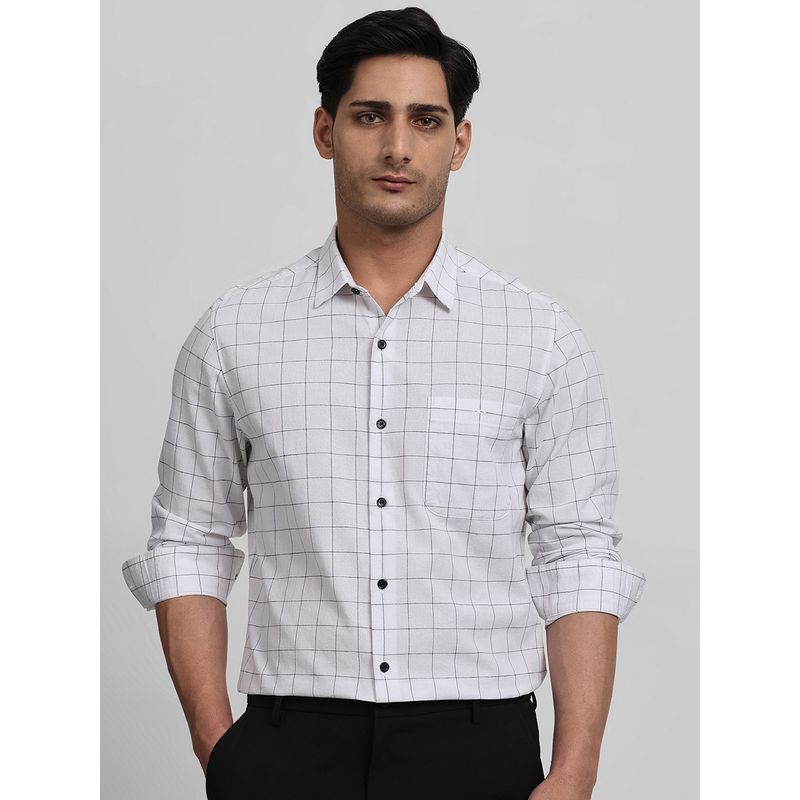 Mufti Men White Checks Slim Fit Shirt (M)