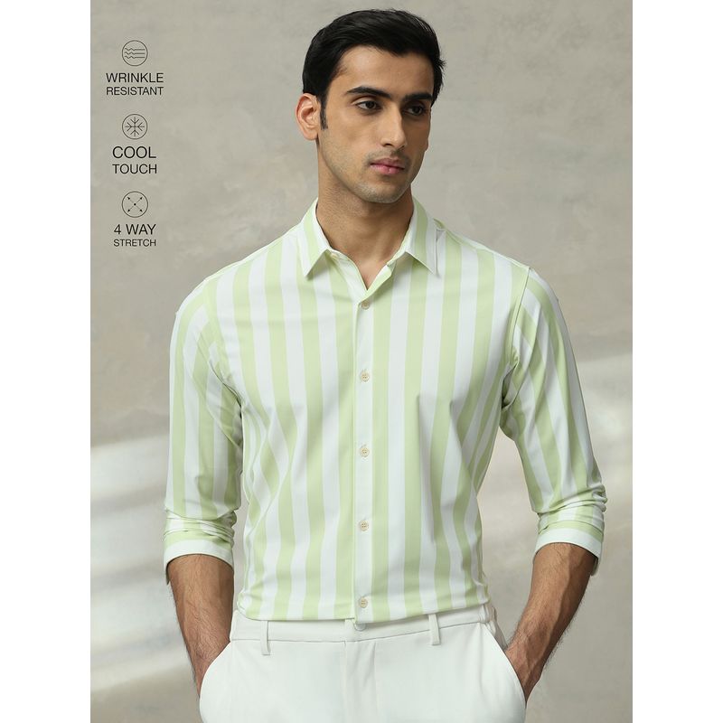 Mufti Men Green Stripes Slim Fit Shirt (L)