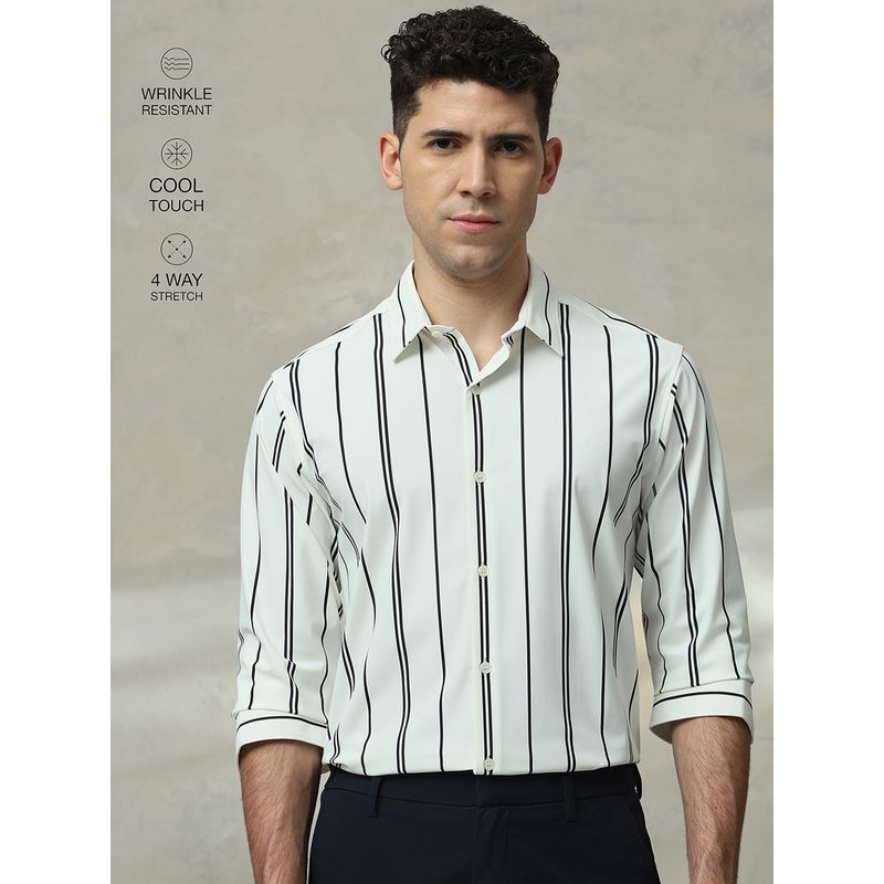 Mufti Men White Stripes Slim Fit Shirt (XL)