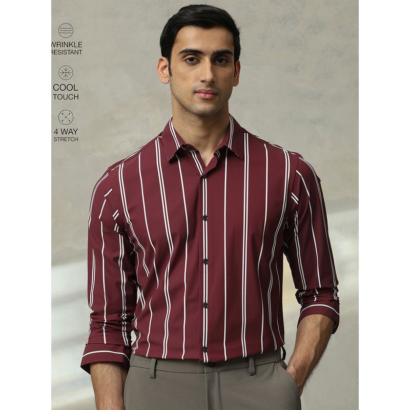 Mufti Men Maroon Stripes Slim Fit Shirt (XL)