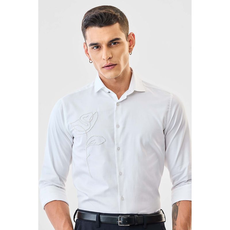 Snitch Men White Embellished Beads Full Sleeves Slim Formal Luxe Shirt (XS)