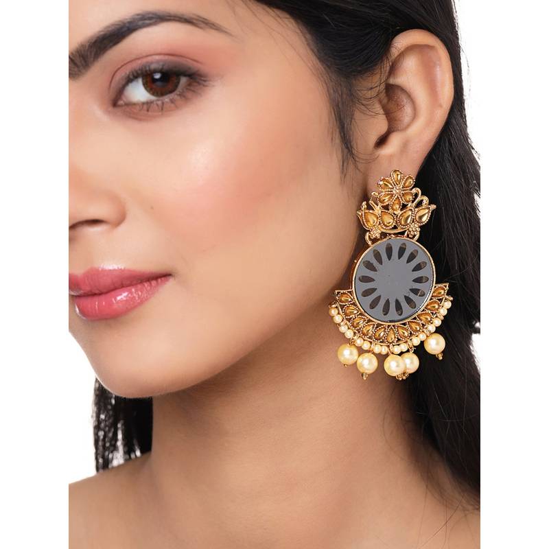 Buy Yellow Chimes Gold Toned Kundan Pearl Beaded Drop Earrings Online
