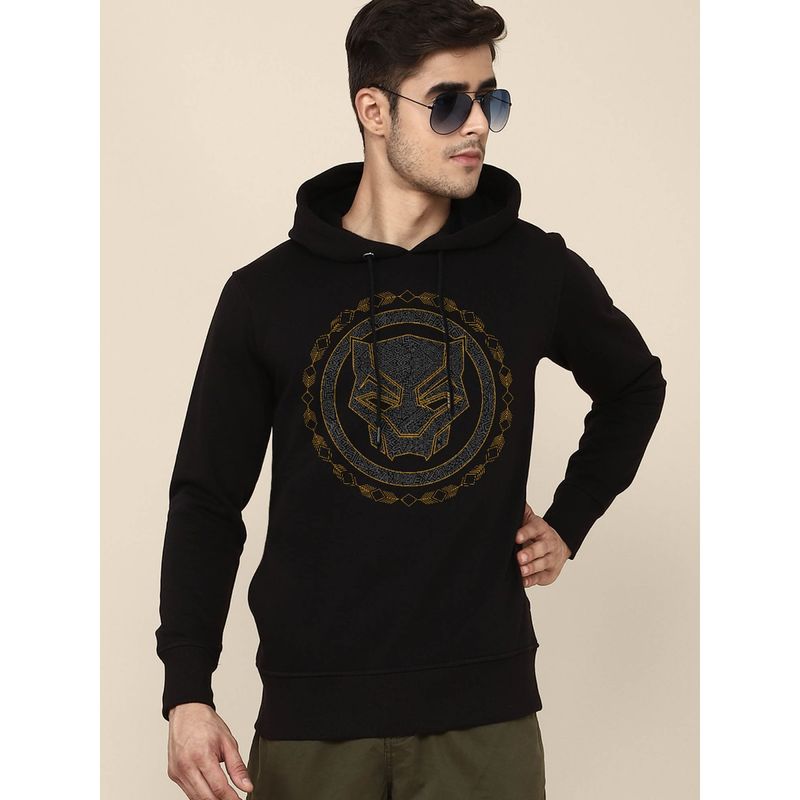 Free Authority Young Men Black Panther Printed Black Hoodie (M)