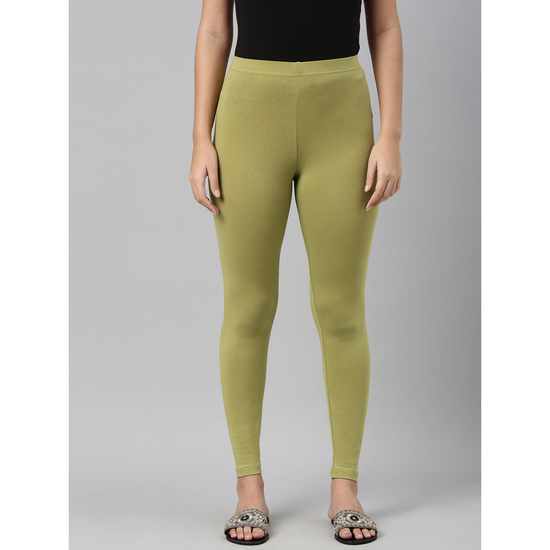Go Colors Women Light Pista Viscose Ankle Length Leggings - Green (XL)