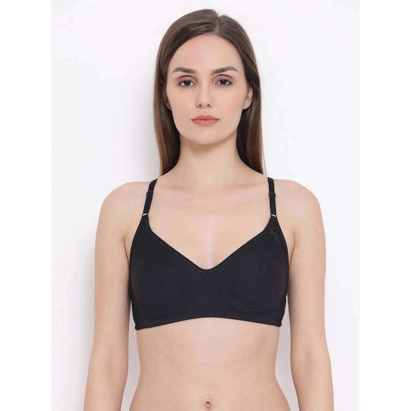 Clovia Cotton Rich Solid Non-Padded Full Cup Wire Free T-shirt Bra - Black (36B)