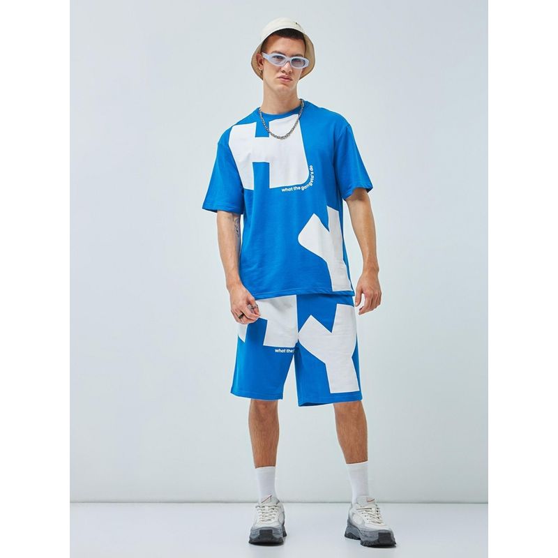 Bewakoof Men's Blue Typography Oversized Co-ordinates (S)