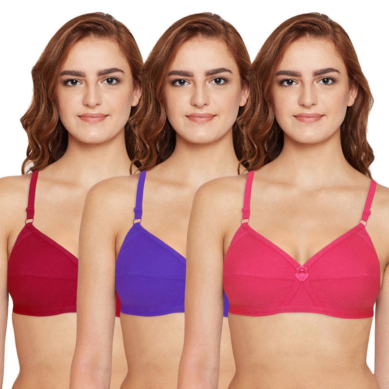 Bodycare Full Coverage, Non Padded Bra in Solid Color in Pack of 3-6824 - Multi-Color (44B)